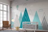 Mountain Mural Wallpaper | Turquoise Peaks with Hot Air Balloons