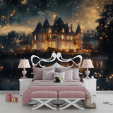Castle Mural Wallpaper | Enchanted Night With Golden Stars