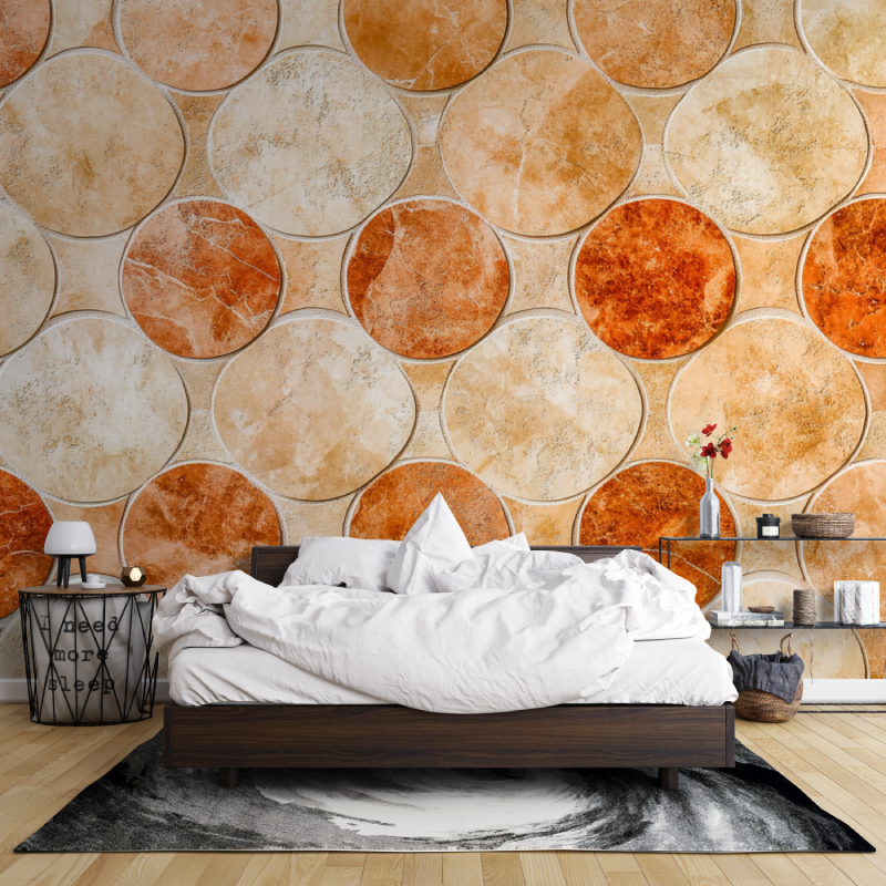 Geometric Mural Wallpaper | Terracotta Circular Mosaic Pattern