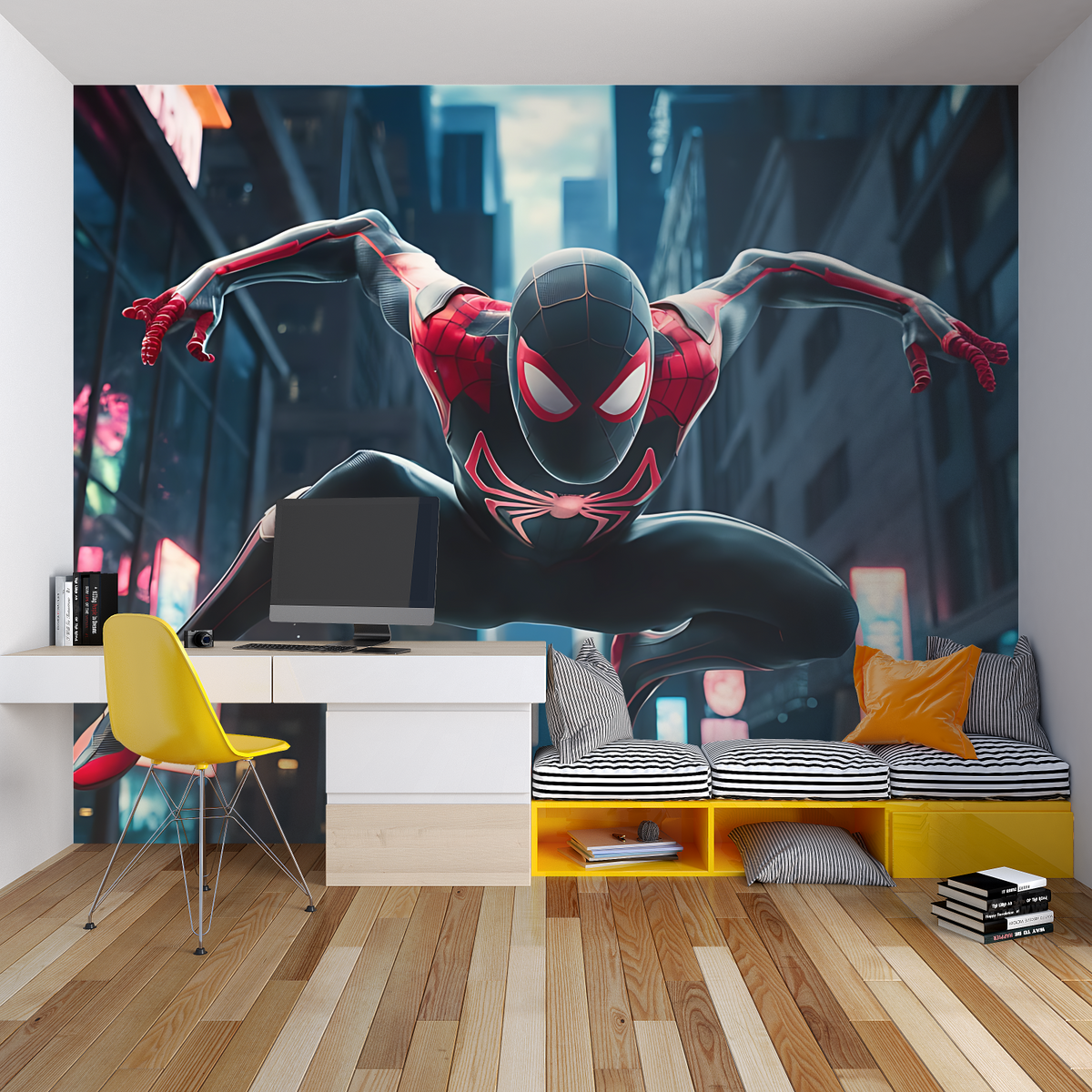 Superhero Mural Wallpaper | Black and Red Spider Design