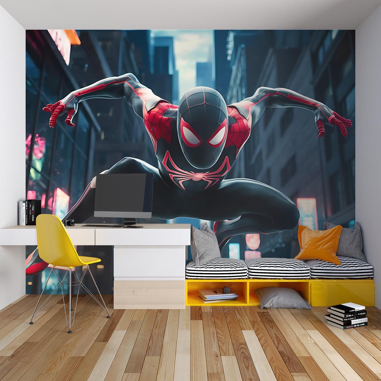 Superhero Mural Wallpaper | Black and Red Spider Design