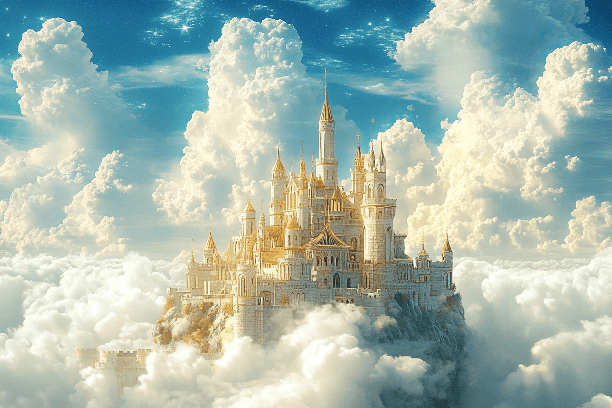Fantasy Castle Mural Wallpaper | Golden Palace in Cloud Kingdom