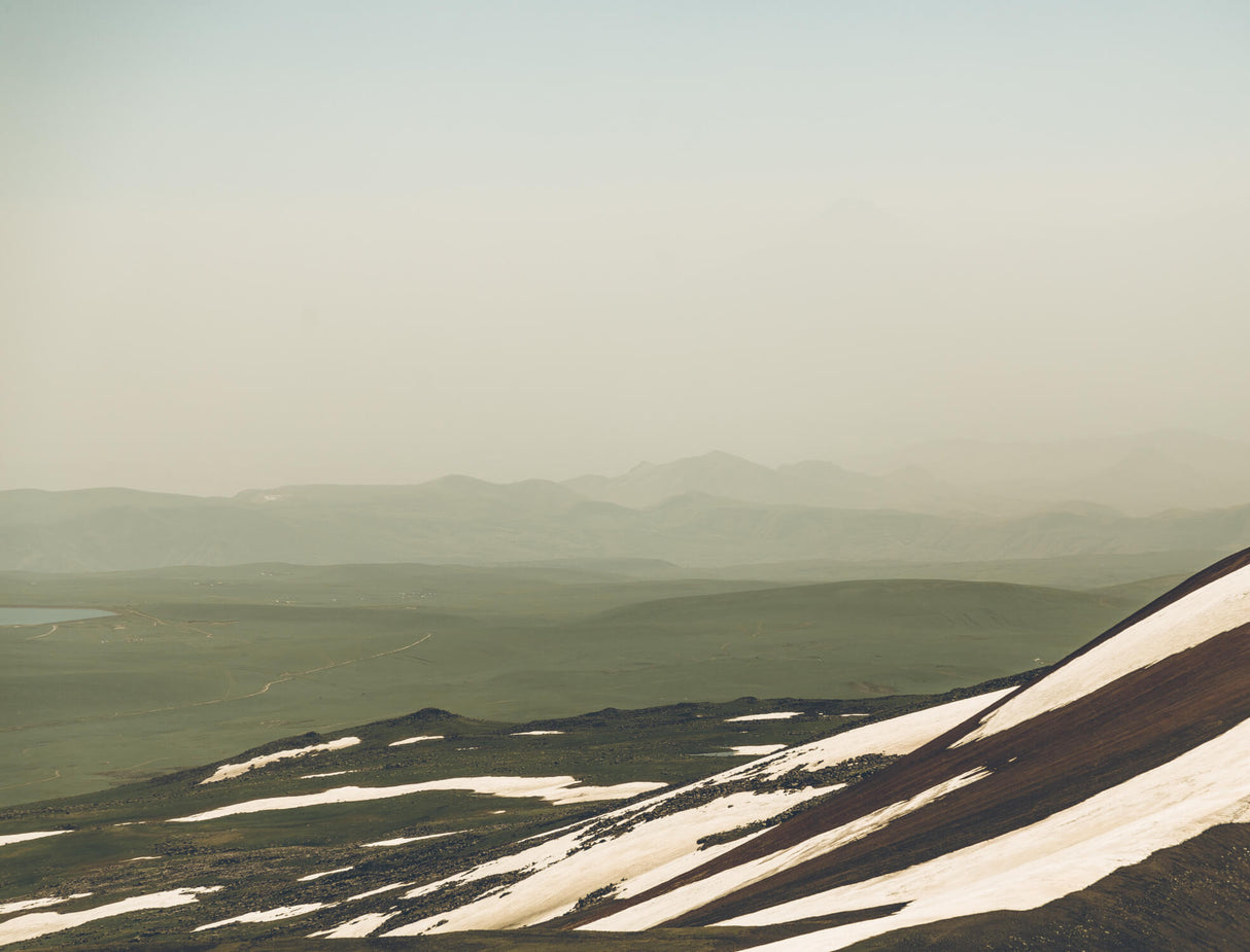 Mountain Mural Wallpaper | Misty Green Landscape with White Waves