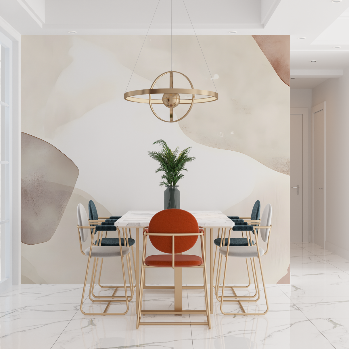 Abstract Mural Wallpaper | Organic Curved Lines in Beige