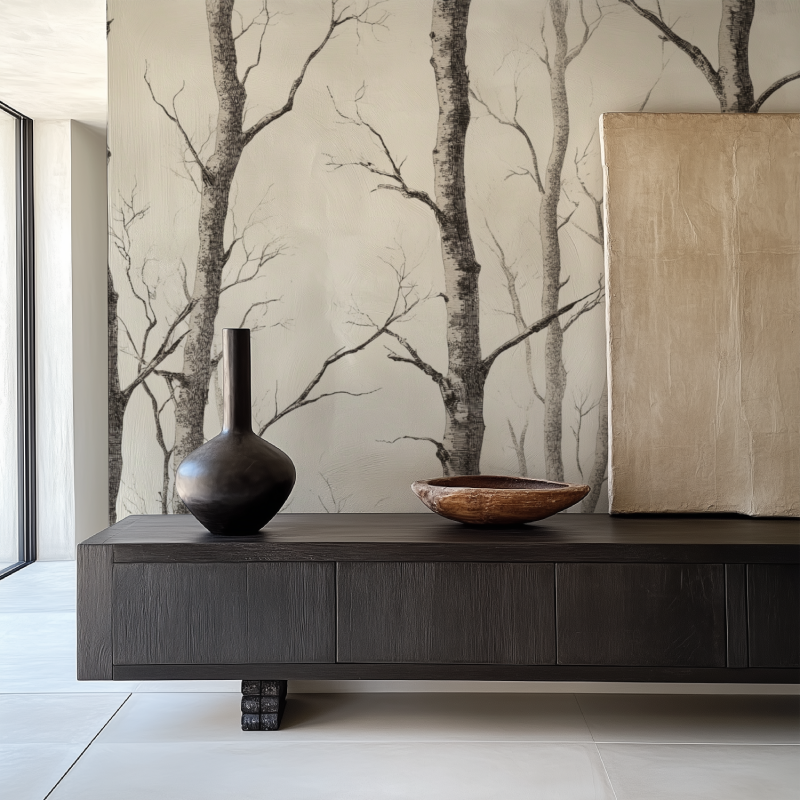 Forest Mural Wallpaper | Black and White Birch Trees
