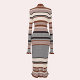 Striped Knit Maxi Dress  Wool Blend Turtleneck Design - Product example