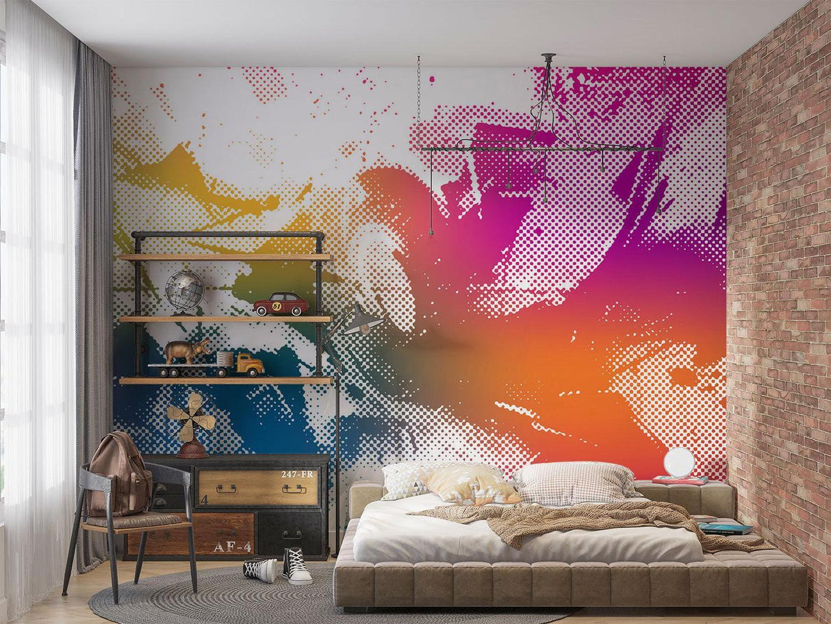 Abstract Mural Wallpaper | Rainbow Halftone Art Design