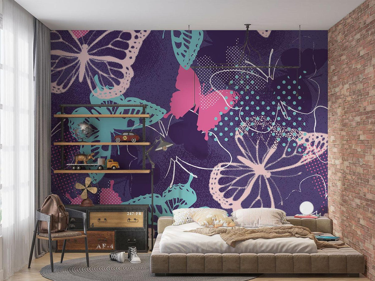 Butterfly Mural Wallpaper | Modern Purple and Turquoise Design