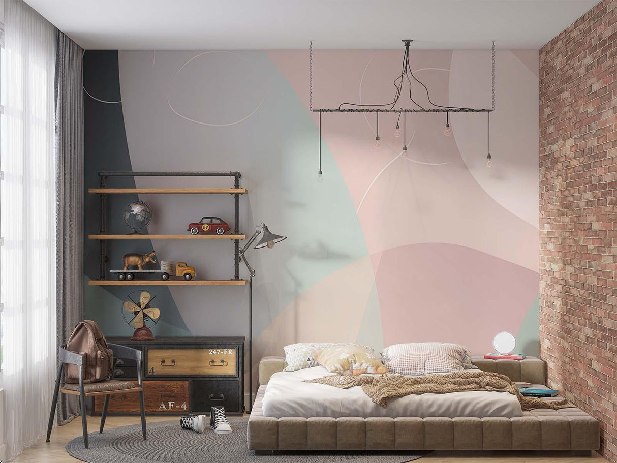 Abstract Mural Wallpaper | Pastel Geometric Curves Design