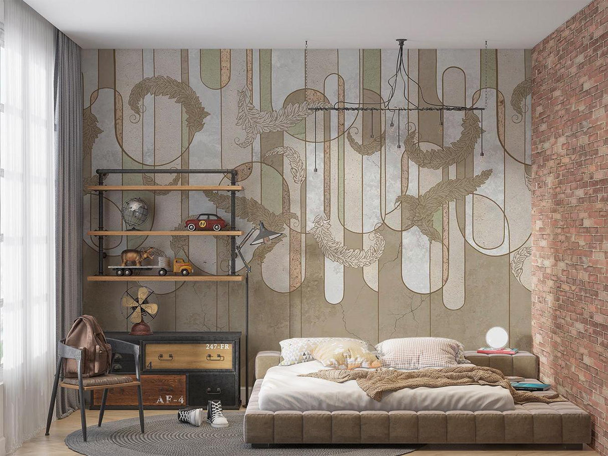 Feather Mural Wallpaper | Art Deco Geometric Pattern