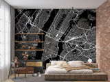 City Map Mural Wallpaper | Modern Black and White Urban Design
