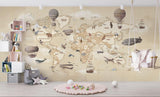 Papier Peint Mural Carte du Monde | Thème Aventure Vintage avec Montgolfières