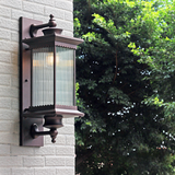 Classic Outdoor Wall Light  Ribbed Glass Lantern In Black Metal - Product example