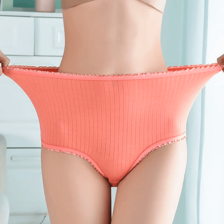 High-Rise Absorbent Underwear  Ribbed Cotton Blend With Lace Trim - Product showcase