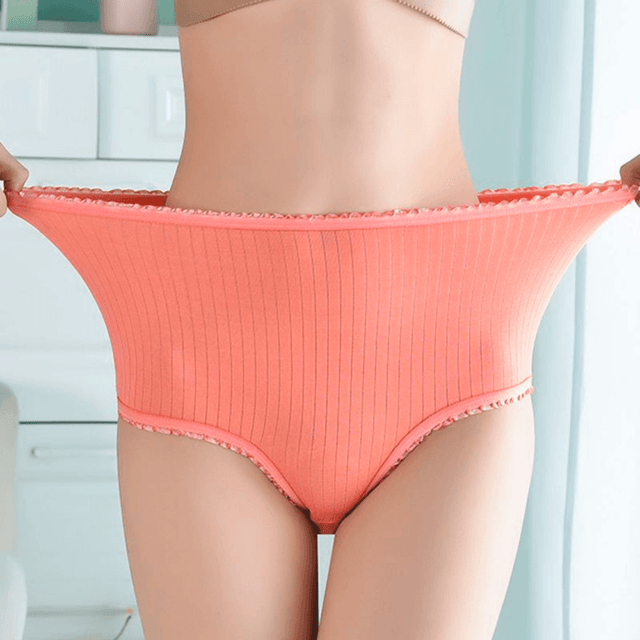 High-Rise Absorbent Underwear  Ribbed Cotton Blend With Lace Trim - Product showcase