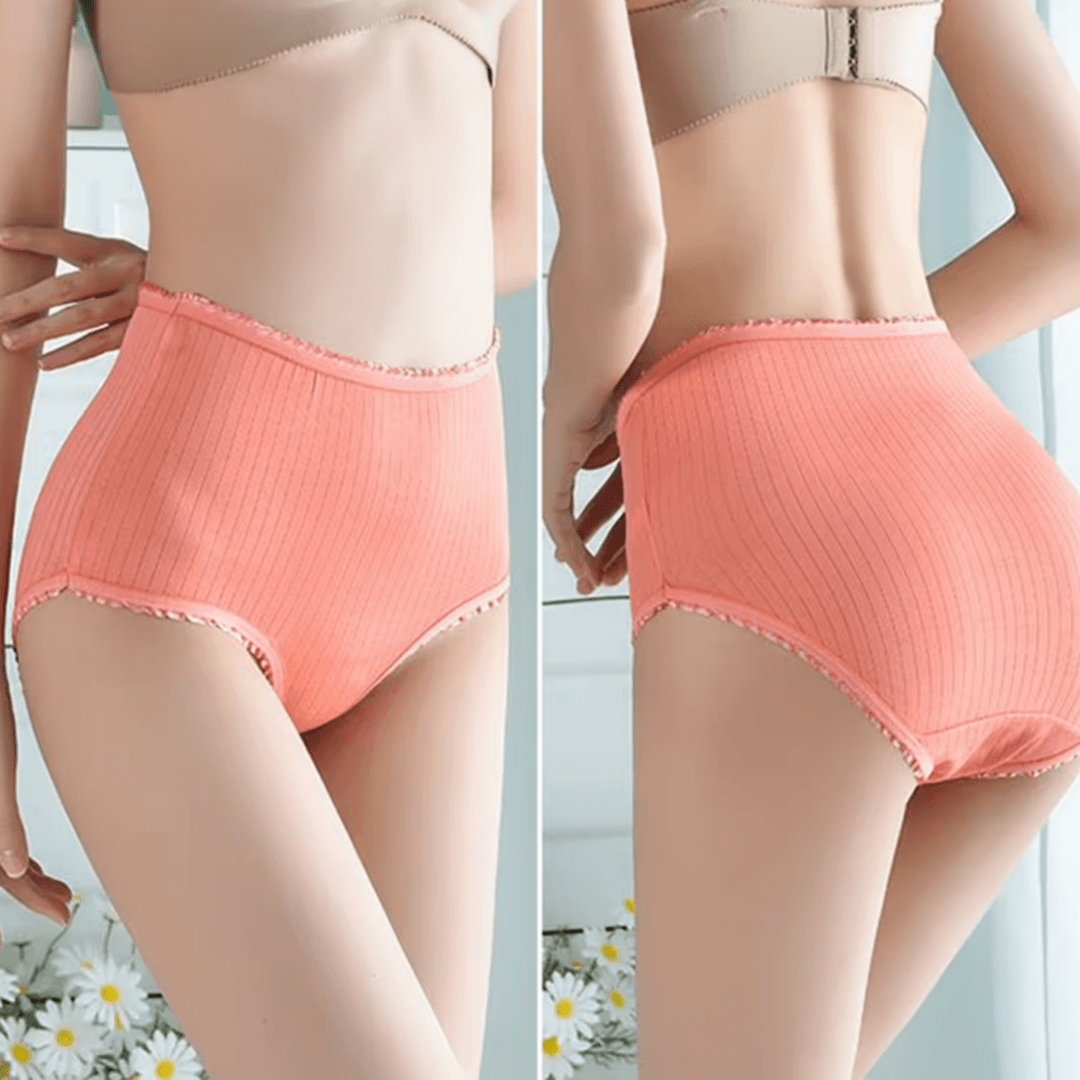 High-Rise Absorbent Underwear  Ribbed Cotton Blend With Lace Trim - Product example