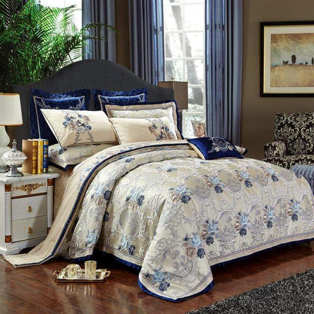 Oriental Cotton Silk Bedding  Jacquard Floral Pattern - Product showcase