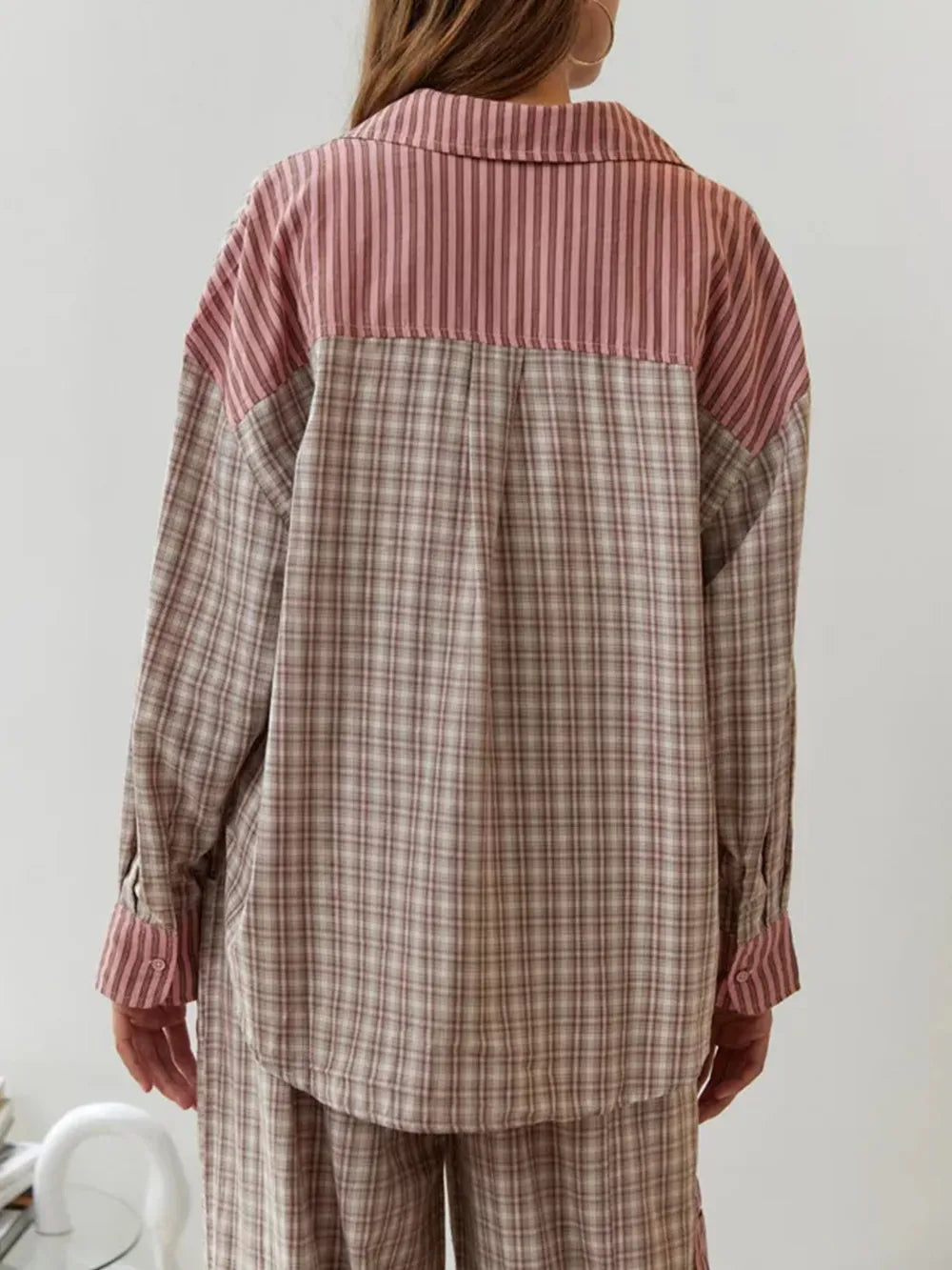 Cotton Blend Pajama Set  Striped Pattern With Plaid Accents - Product detail 6
