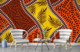 Tropical Mural Wallpaper | Geometric Leaf Pattern in Orange and Yellow