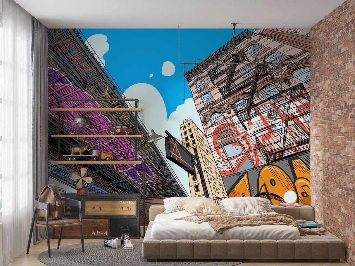 Urban Mural Wallpaper | Street Art Comic Style Design