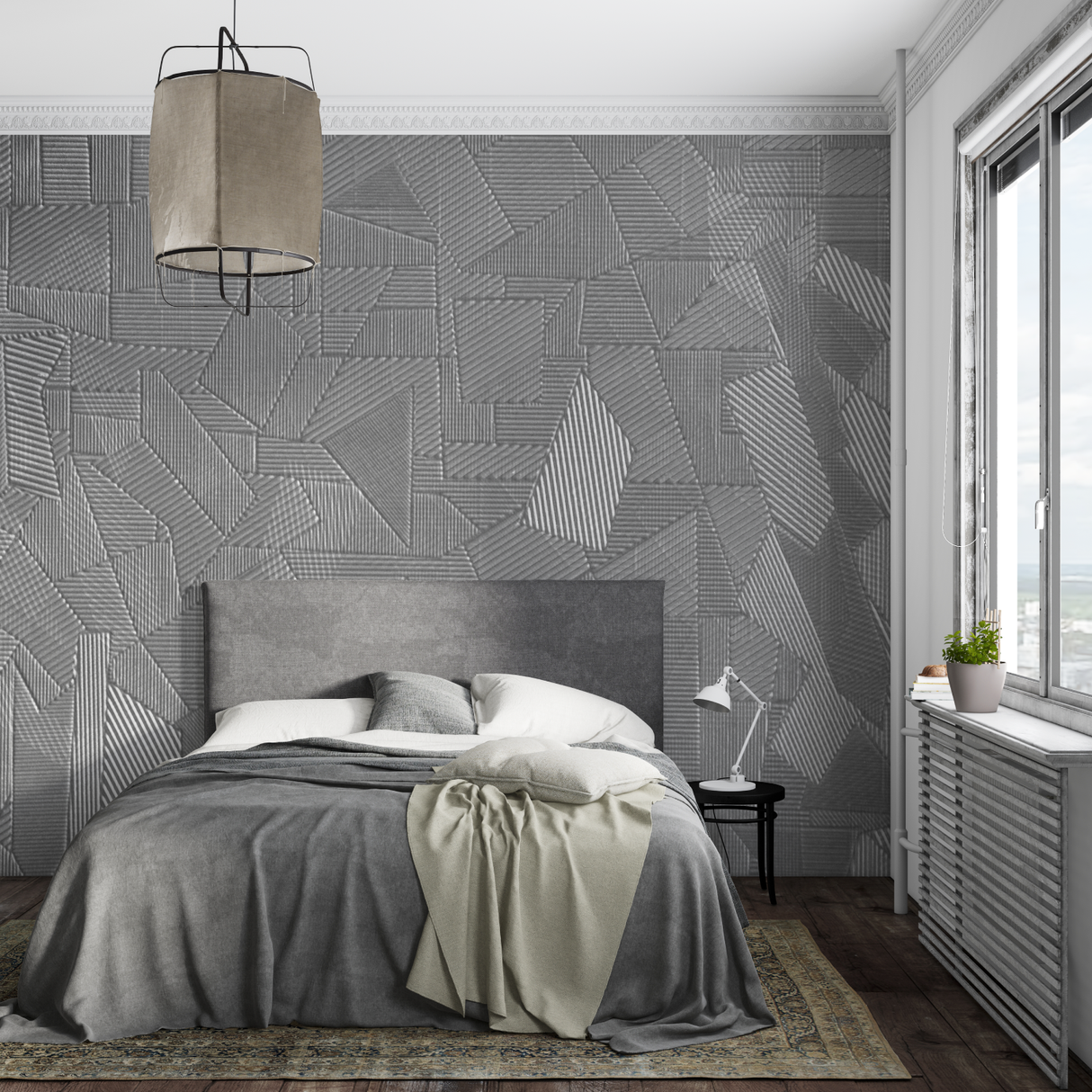 Geometric Mural Wallpaper | Modern Grey Linear Pattern