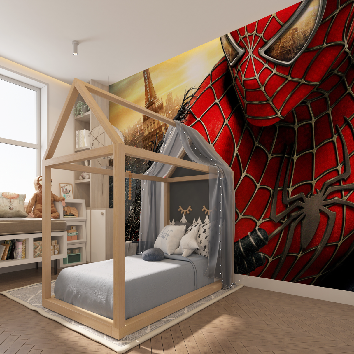 Superhero Mural Wallpaper | Spiderman Red and Black Design