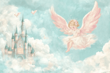Fairy Castle Mural Wallpaper | Dreamy Angel and Pink Wings