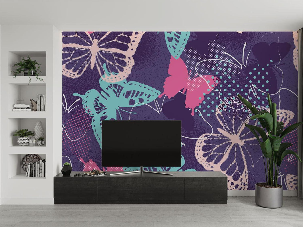 Butterfly Mural Wallpaper | Modern Purple and Turquoise Design