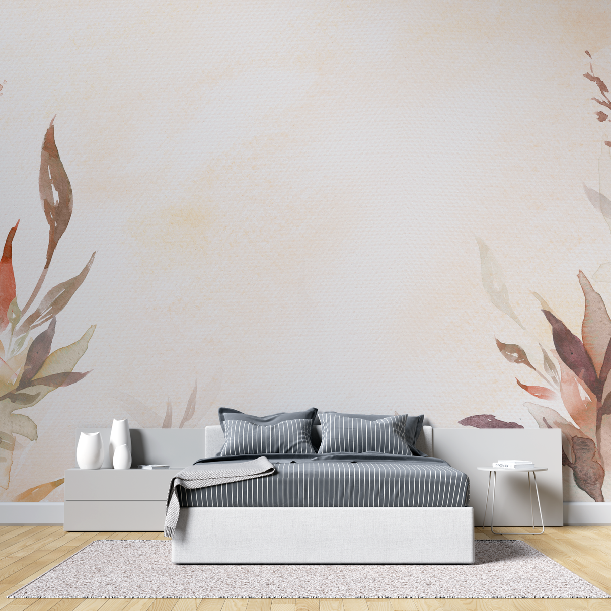 Watercolor Mural Wallpaper | Terracotta Leaves Design