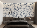 Floral Mural Wallpaper | Blue Birds and Flowers Pattern