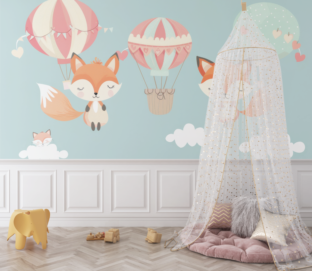 Forest Animals Mural Wallpaper | Fox and Hot Air Balloon Adventure