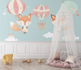 Forest Animals Mural Wallpaper | Fox and Hot Air Balloon Adventure