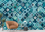 Geometric Mural Wallpaper | Modern Blue Diamond Pattern