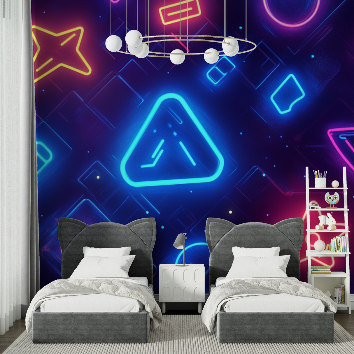 Gaming Mural Wallpaper | Neon Geometric Design