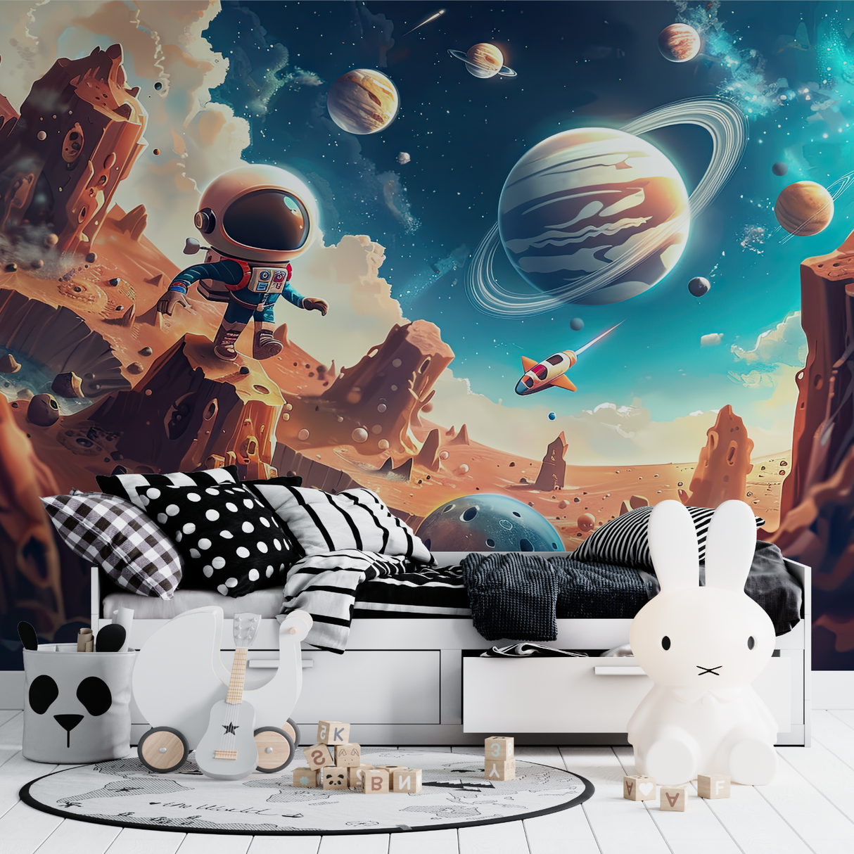 Galaxy Mural Wallpaper | Colorful Space Nebula with Planets