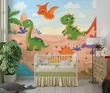 Papier Peint Mural Dinosaure | Scène d'Aventure Préhistorique Dessin Animé