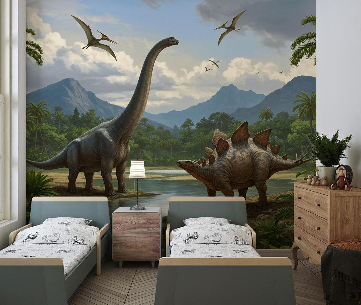 Dinosaurier Tapete | Jurassische Landschaft mit Brachiosaurus