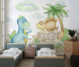 Papier Peint Mural Dinosaure | Amis Préhistoriques Aquarelle