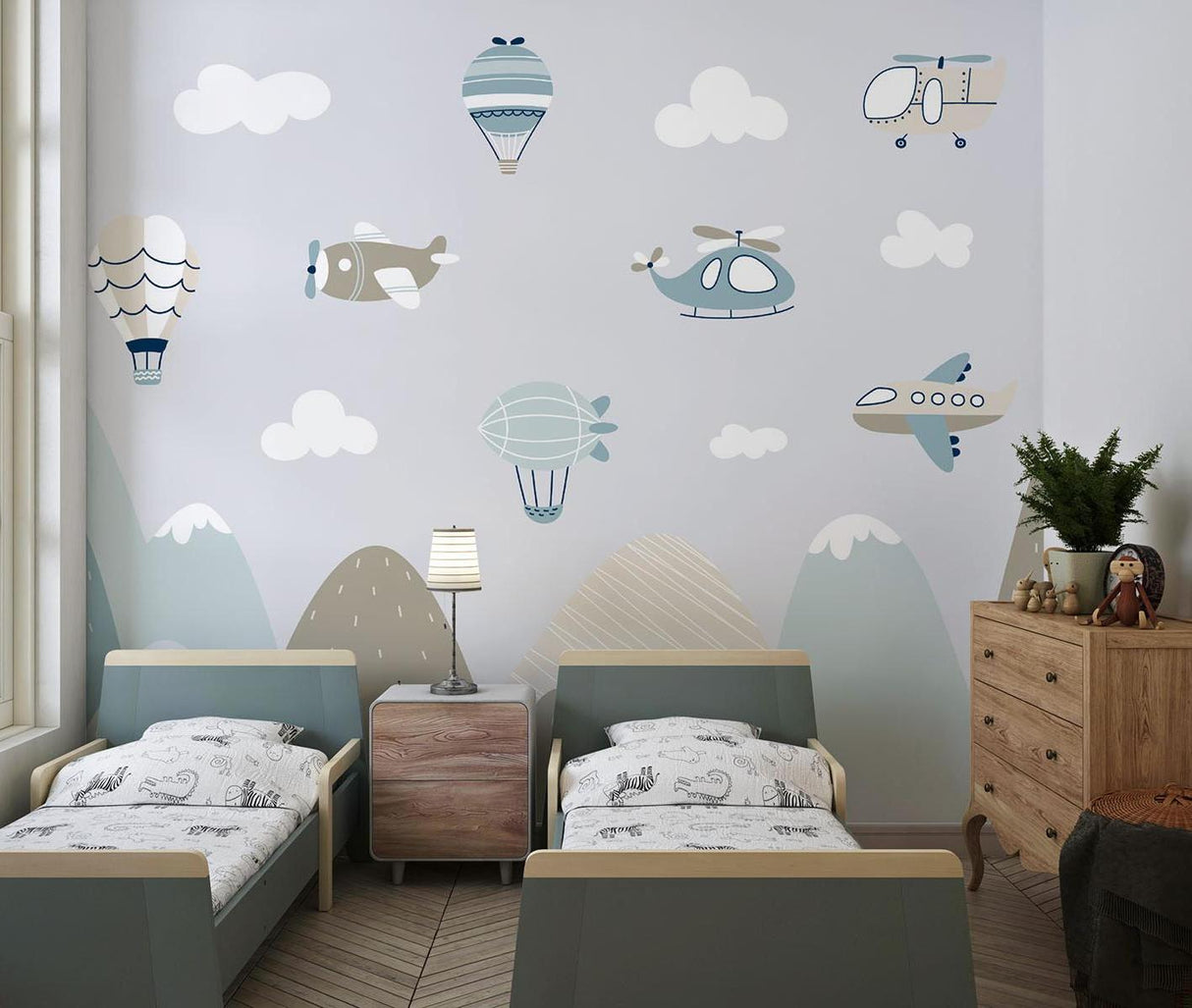 Sky Adventure Mural Wallpaper | Mountain Landscape with Aircraft Design
