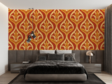 Art Nouveau Mural Wallpaper | Terracotta and Gold Floral Pattern
