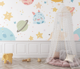 Space Mural Wallpaper | Cute Planets and Stars Design