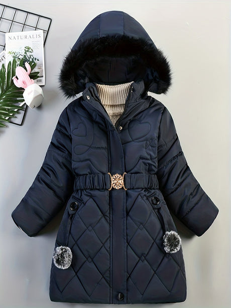 Girls Winter Puffer Coat  Quilted Heart Design With Fur Hood - Product detail 10