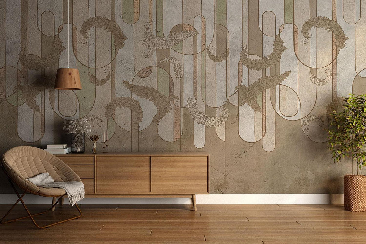 Feather Mural Wallpaper | Art Deco Geometric Pattern