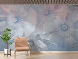 Floral Mural Wallpaper | Ethereal Blue and Pink Poppies
