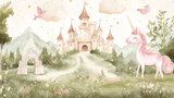 Princess Castle Mural Wallpaper | Magical Unicorn and Fairy Tale Design