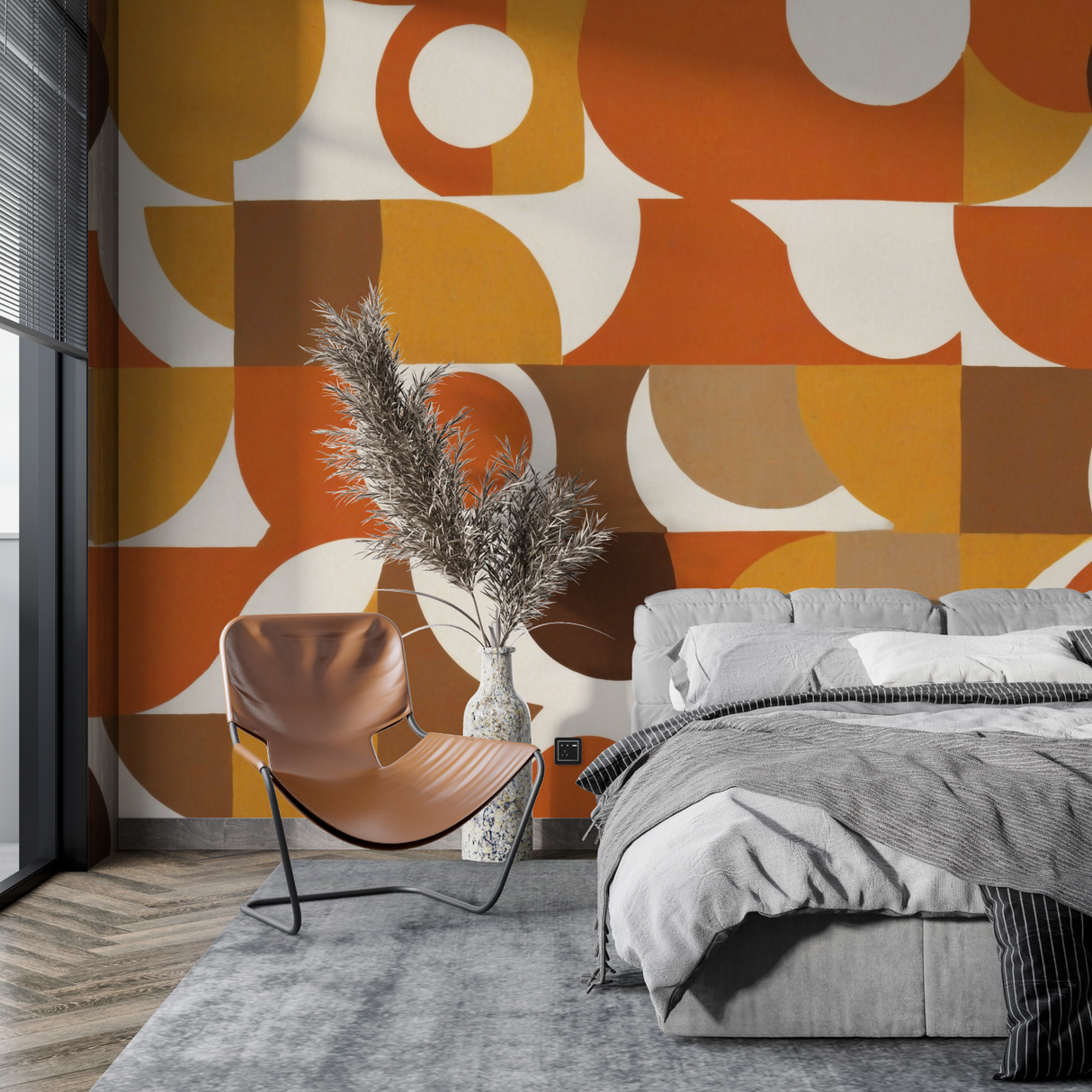 Geometric Mural Wallpaper | Retro Orange and Brown Circles