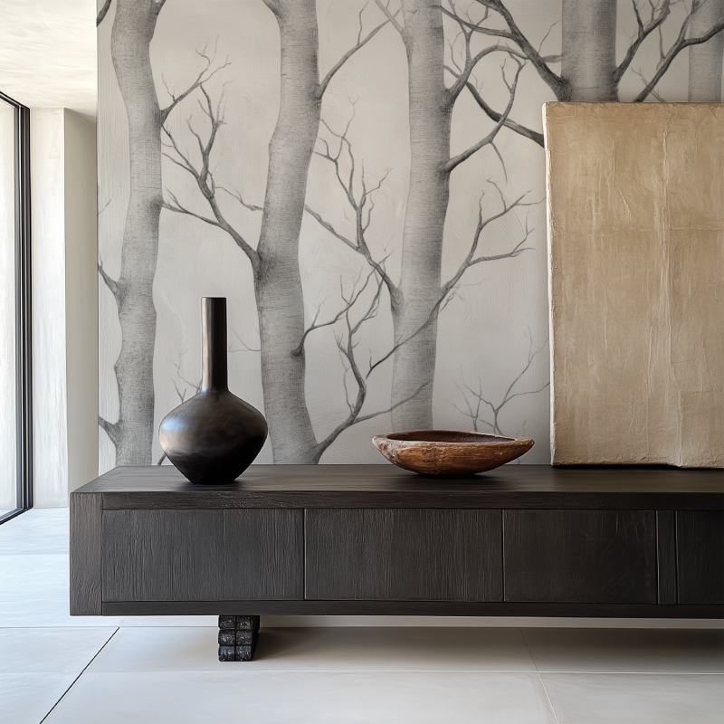 Forest Mural Wallpaper | Winter Birch Trees in Grey and White