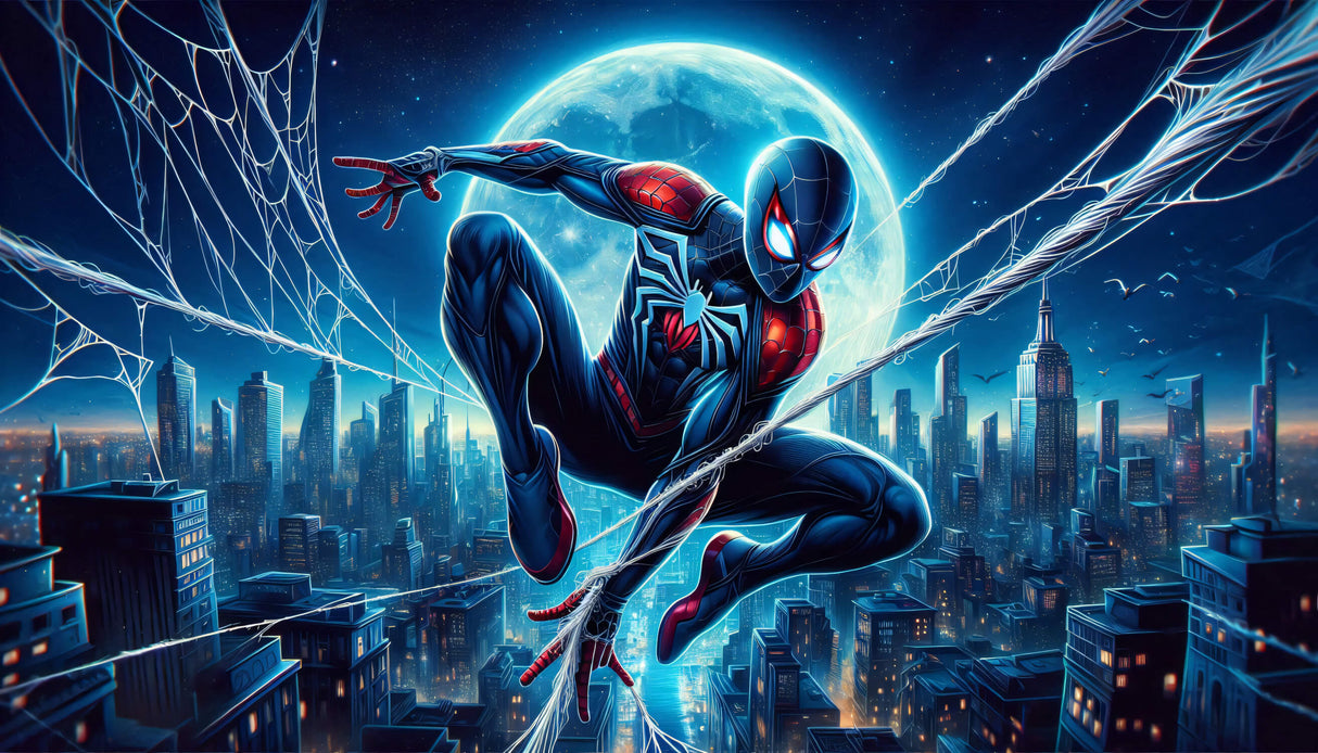 Superhero Mural Wallpaper | Spider Web Night Scene
