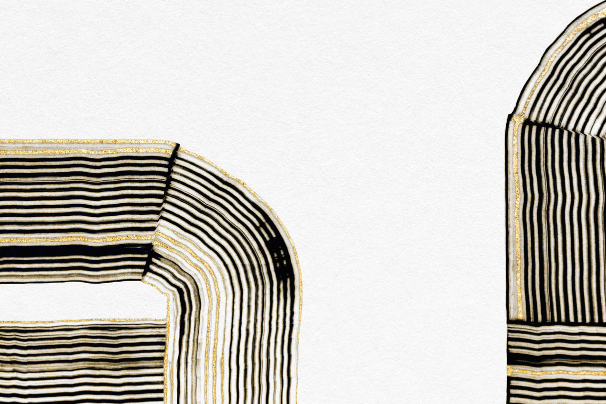 Abstract Mural Wallpaper | Black and Gold Curved Lines
