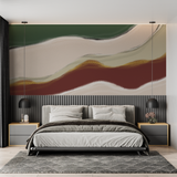 Abstract Mural Wallpaper | Green and Terracotta Wave Design